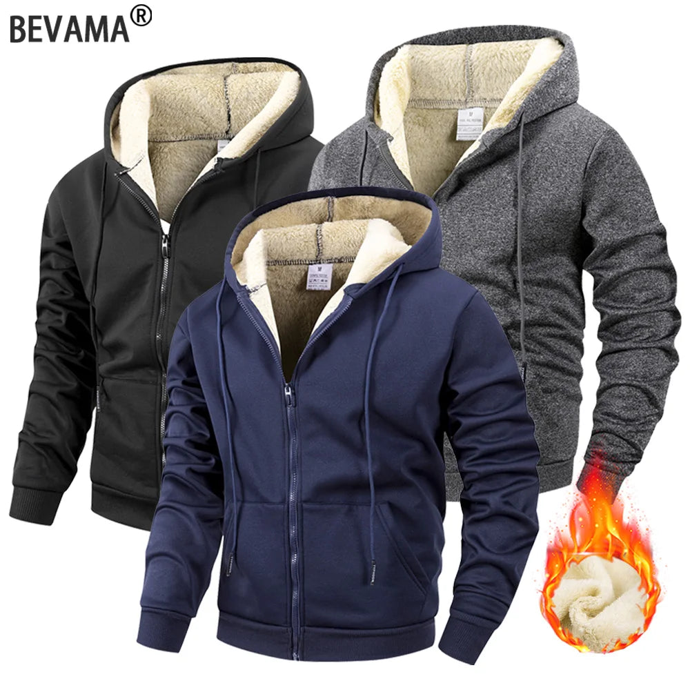 Winter Men's Zipper Jacket Fleece Warm Windproof Hoodie