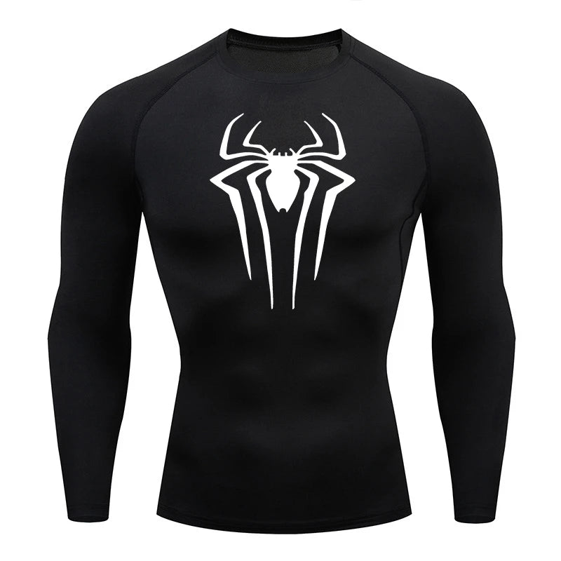 Spider Print Long Sleeve Compression Shirt for Men Fitness