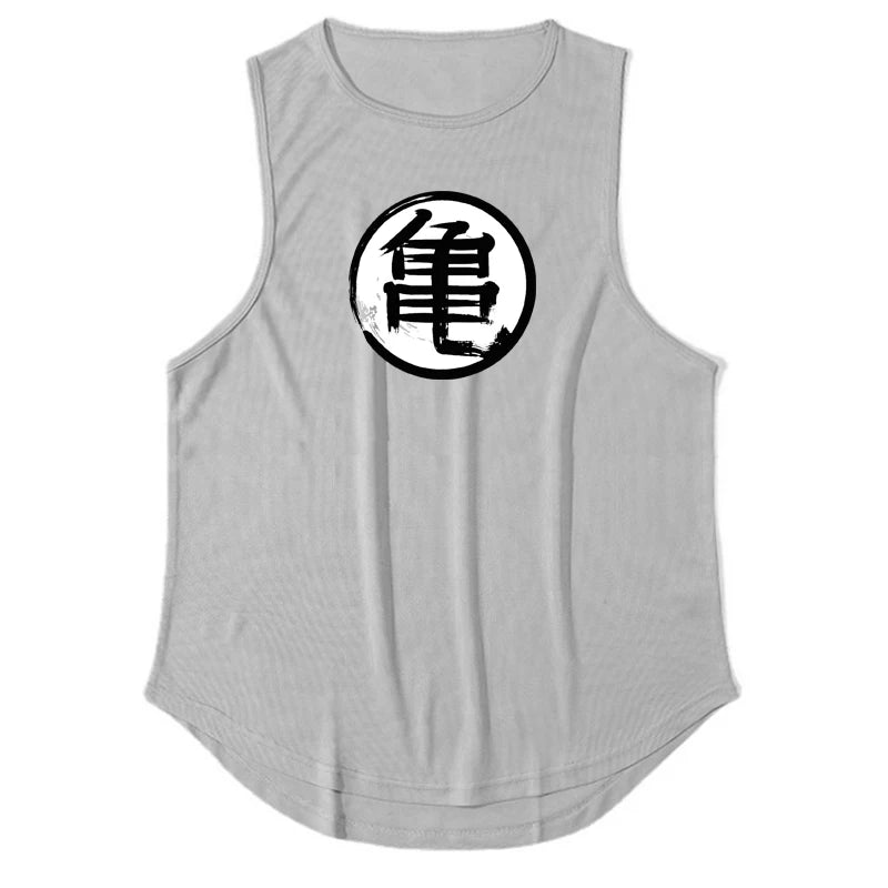 Japanese Anime Turtle Script Printed Men's Gym Clothing Fitness Tank Top