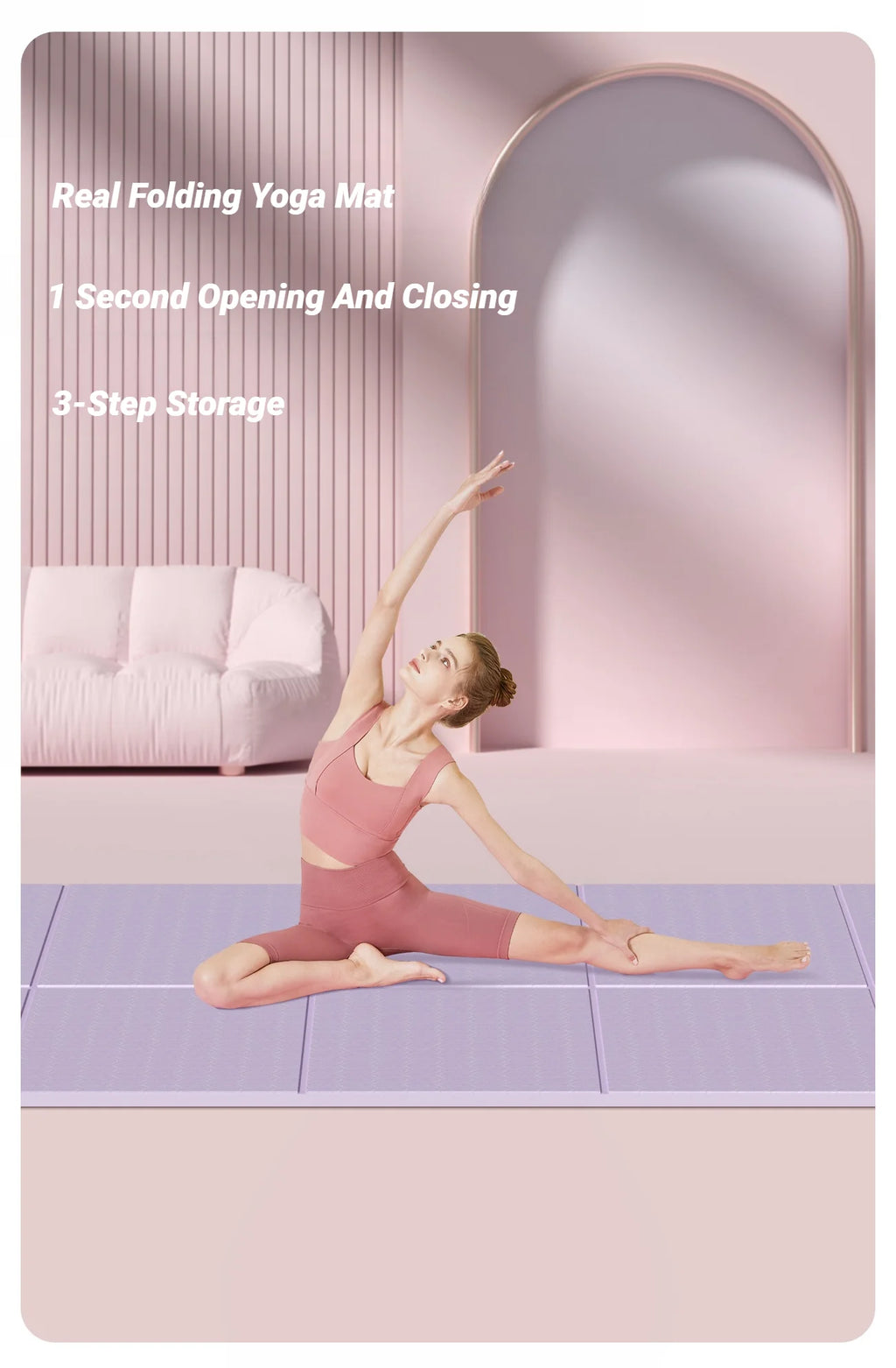 Foldable Yoga Mat Eco Friendly Folding Travel Fitness Double Sided Non-Slip For Workouts