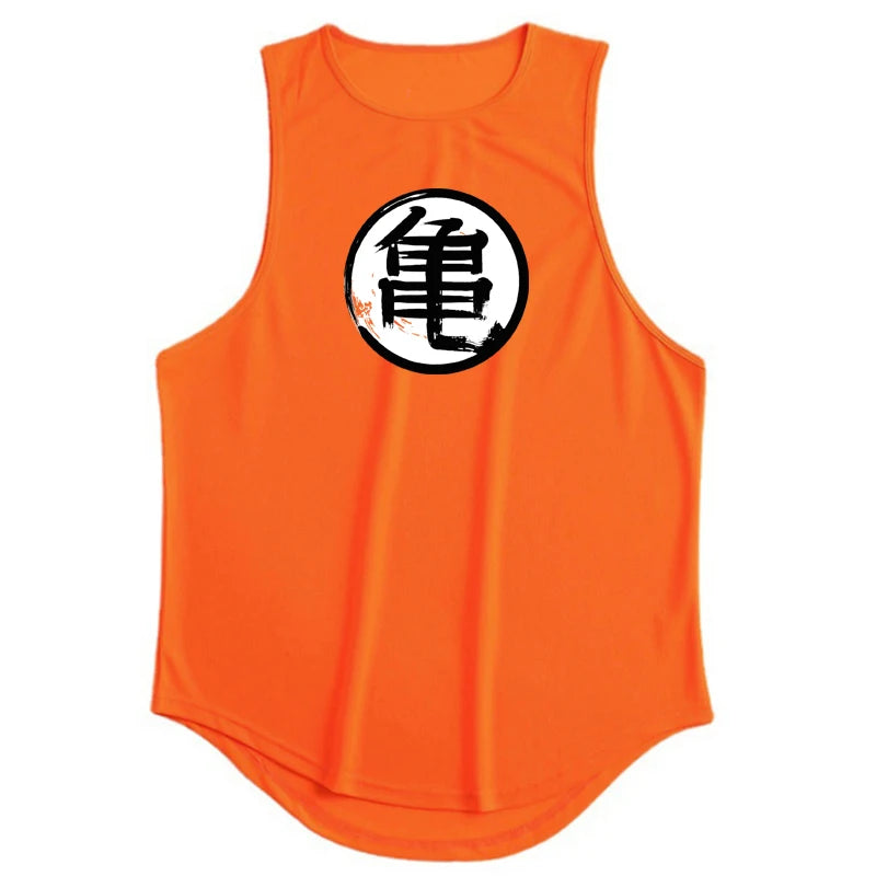 Japanese Anime Turtle Script Printed Men's Gym Clothing Fitness Tank Top
