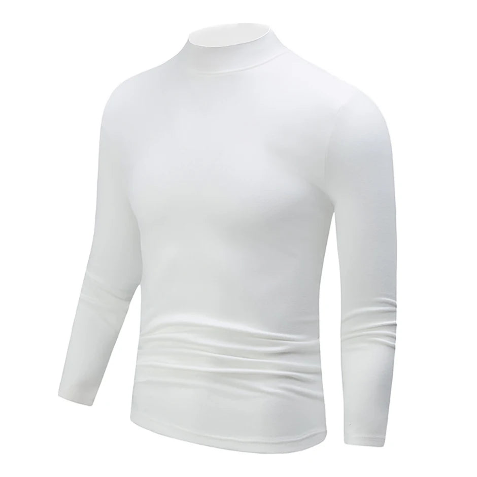 1/2piece Autumn And Winter Men's Semi High Neck Fashionable Base Long Sleeved Top Solid Color Casual Sports Fitness Warm T-shirt