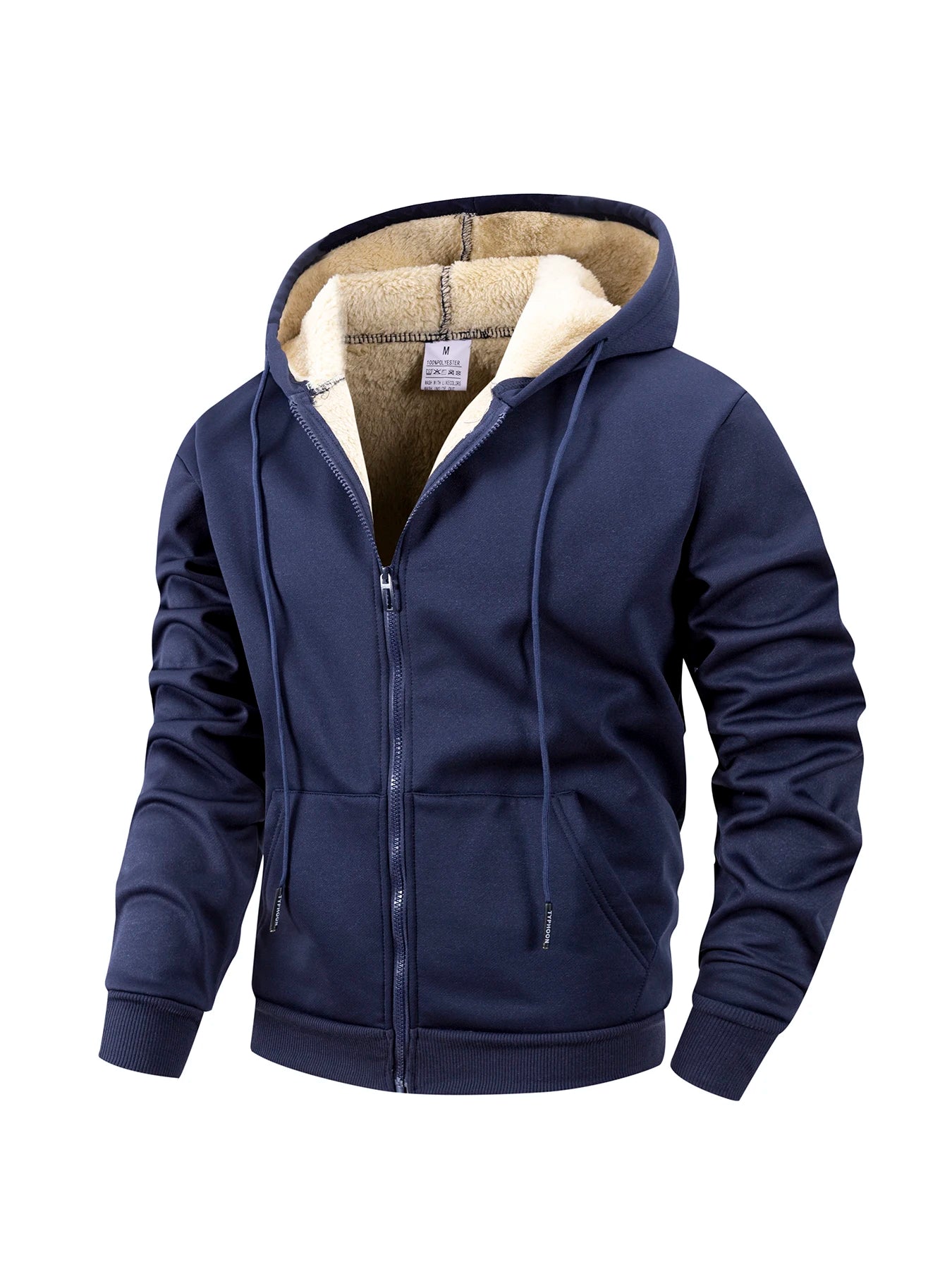 Winter Men's Zipper Jacket Fleece Warm Windproof Hoodie