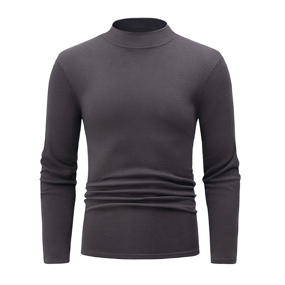 1/2piece Autumn And Winter Men's Semi High Neck Fashionable Base Long Sleeved Top Solid Color Casual Sports Fitness Warm T-shirt