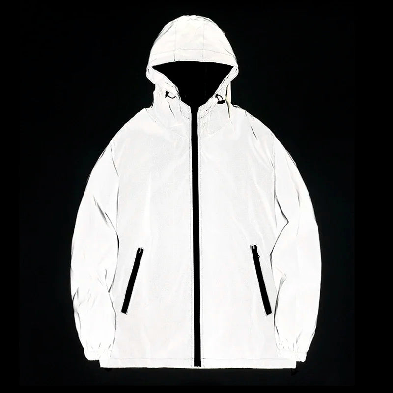Double Fabric Windbreaker Hooded Jacket With Zipper