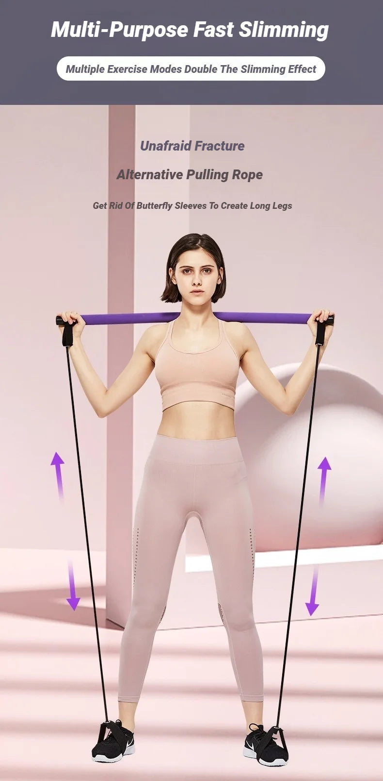 Yoga Pilates Bar Stick With Resistance Band Muscle Toning