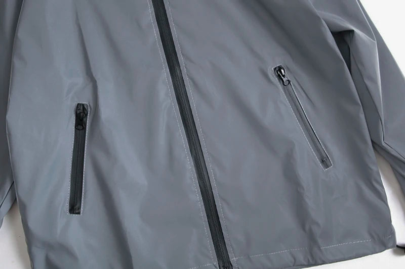 Double Fabric Windbreaker Hooded Jacket With Zipper