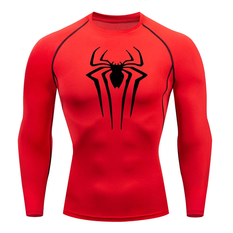 Spider Print Long Sleeve Compression Shirt for Men Fitness