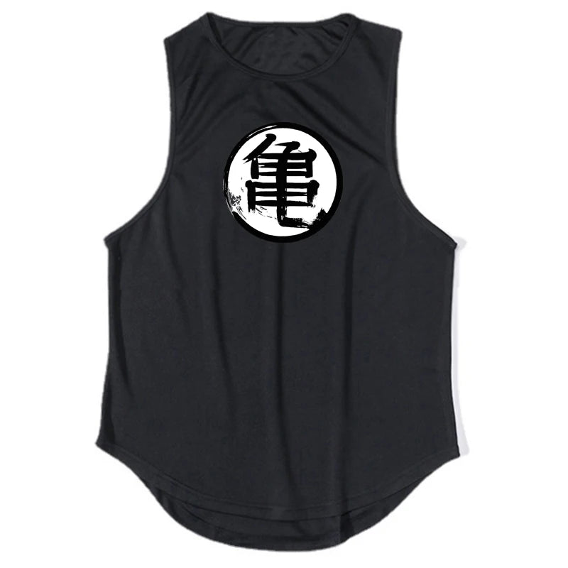Japanese Anime Turtle Script Printed Men's Gym Clothing Fitness Tank Top