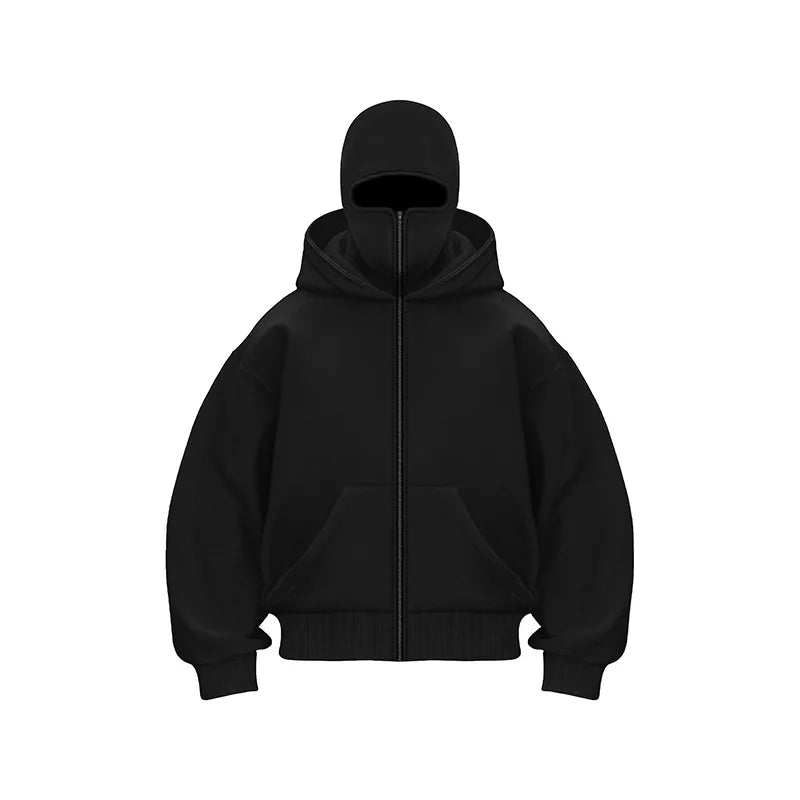 Double Hoodie Attached Ski Mask For Men Women