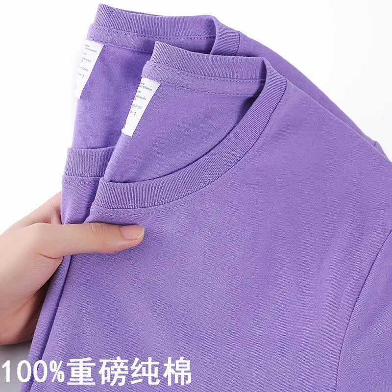 100% Cotton T-shirt Men Women Solid Color