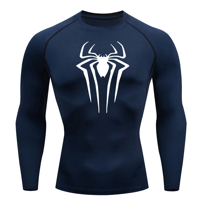 Spider Print Long Sleeve Compression Shirt for Men Fitness