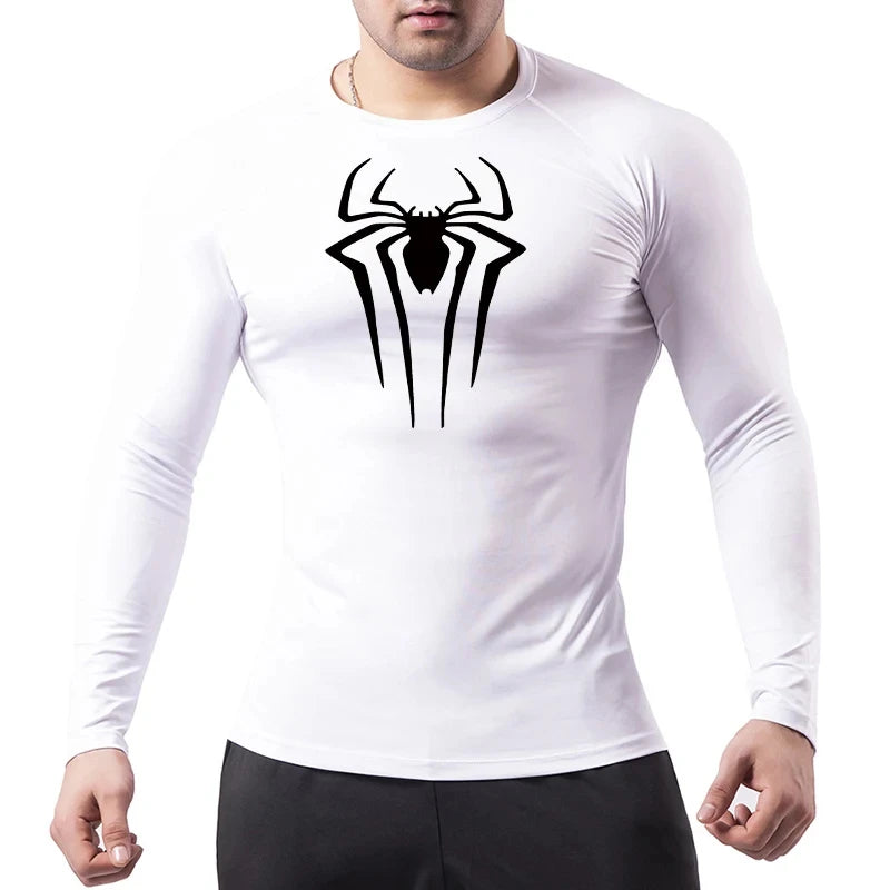 Spider Print Long Sleeve Compression Shirt for Men Fitness