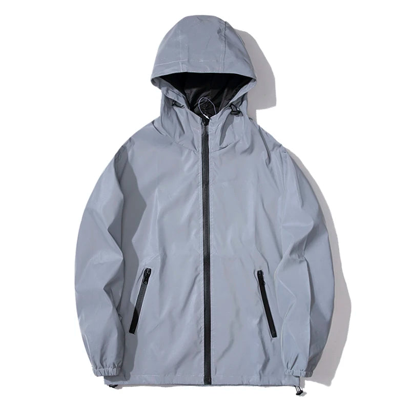 Double Fabric Windbreaker Hooded Jacket With Zipper