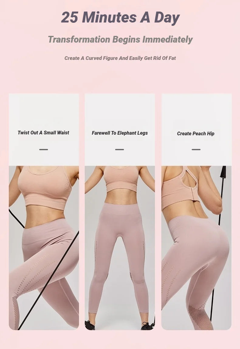 Yoga Pilates Bar Stick With Resistance Band Muscle Toning