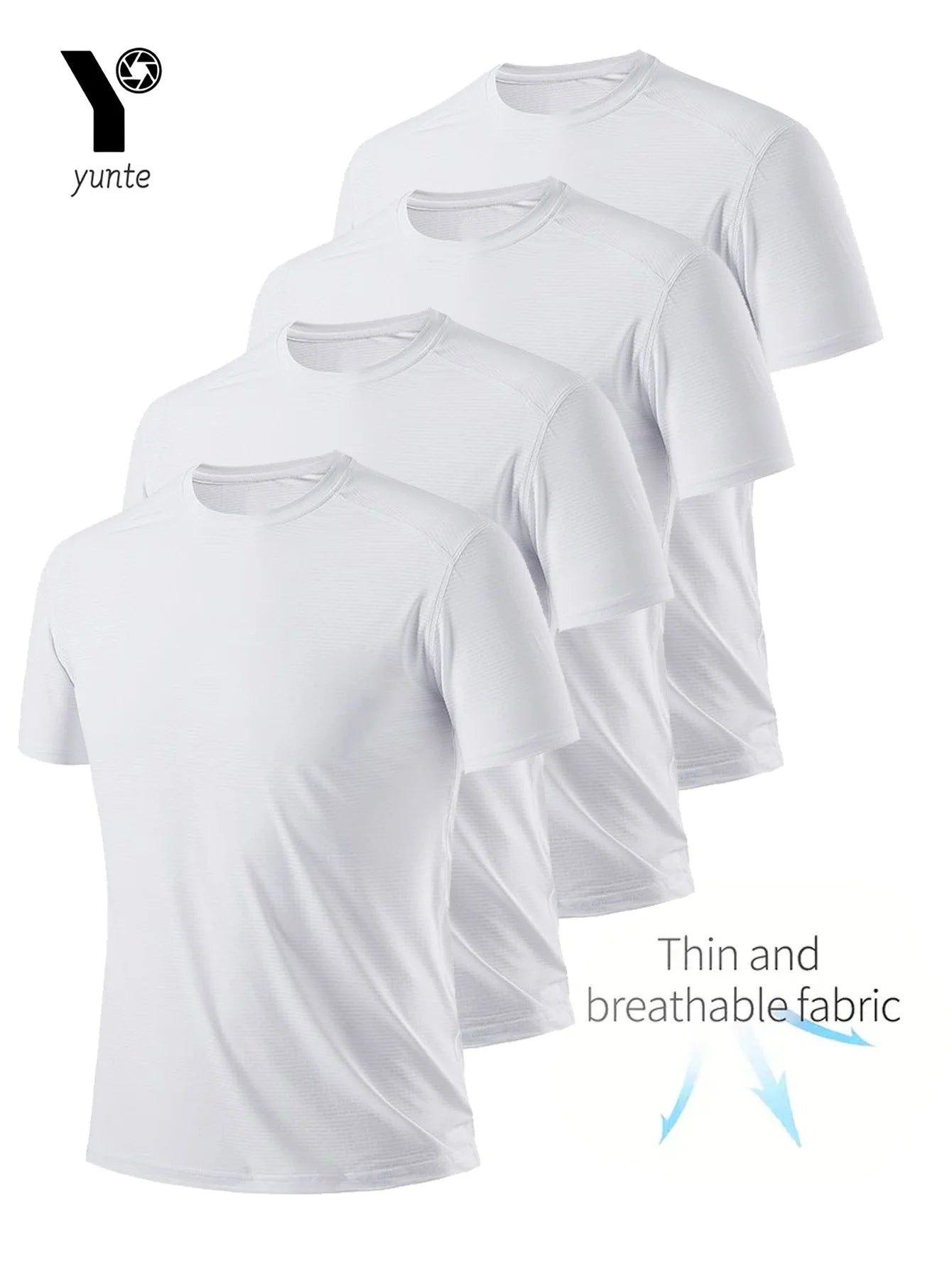 White T-Shirt 4-Pack Breathable for Fitness and Running