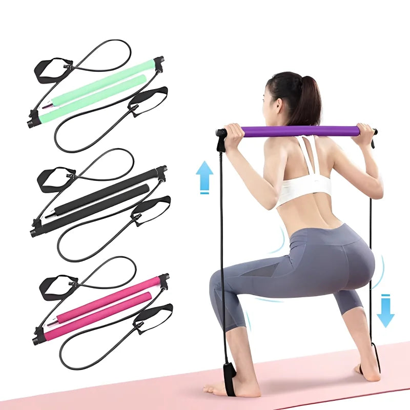 Yoga Pilates Bar Stick With Resistance Band Muscle Toning