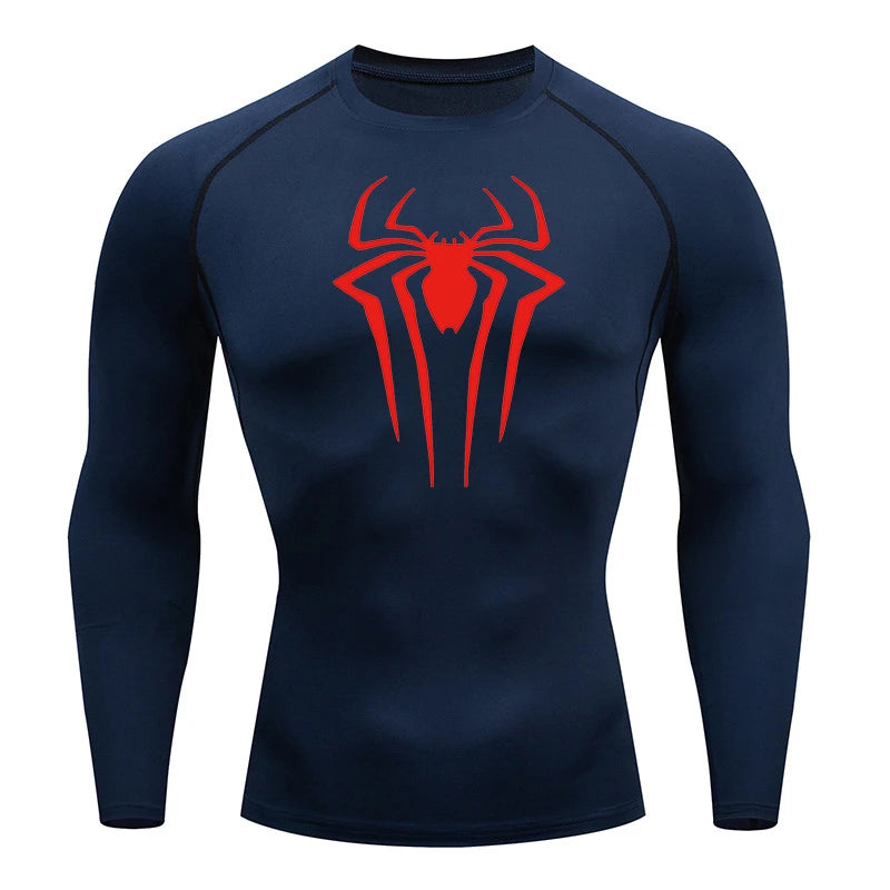 Spider Print Long Sleeve Compression Shirt for Men Fitness