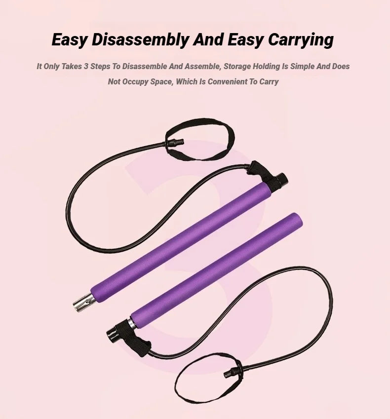 Yoga Pilates Bar Stick With Resistance Band Muscle Toning