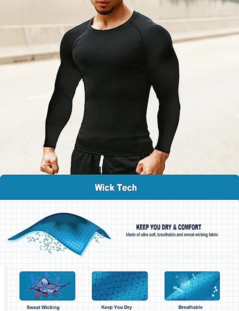 Spider Print Long Sleeve Compression Shirt for Men Fitness