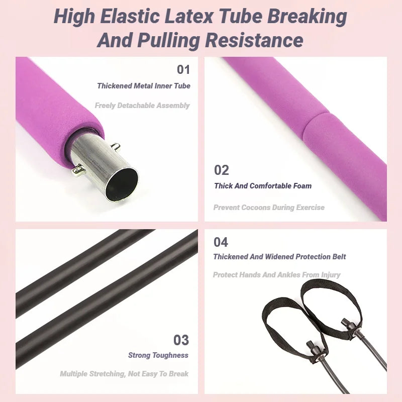 Yoga Pilates Bar Stick With Resistance Band Muscle Toning