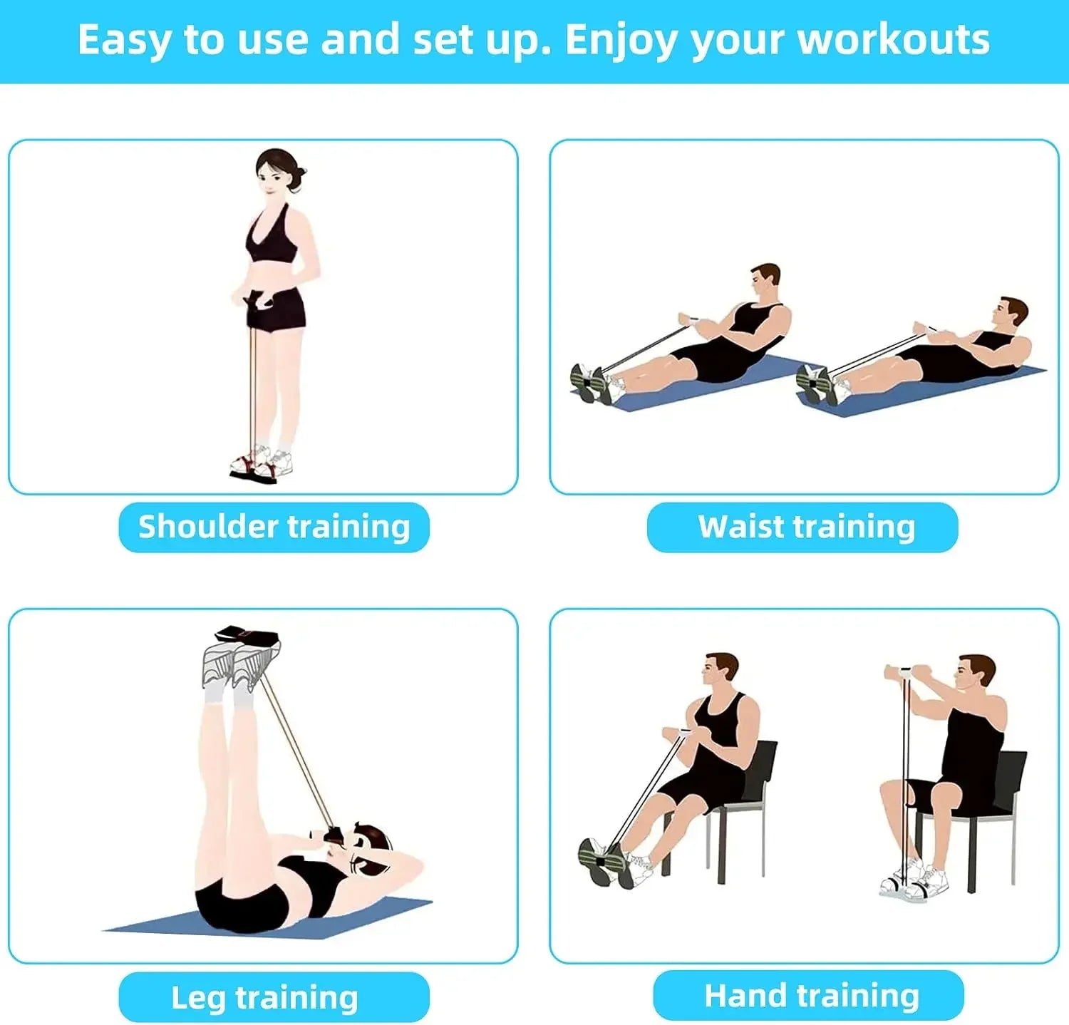 Resistance Band Tensioner with Non-Slip Handles - Home Fitness Equipment for Abdominal Muscle Training