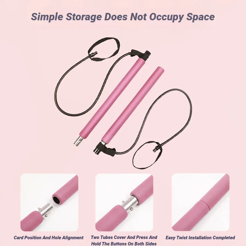Yoga Pilates Bar Stick With Resistance Band Muscle Toning