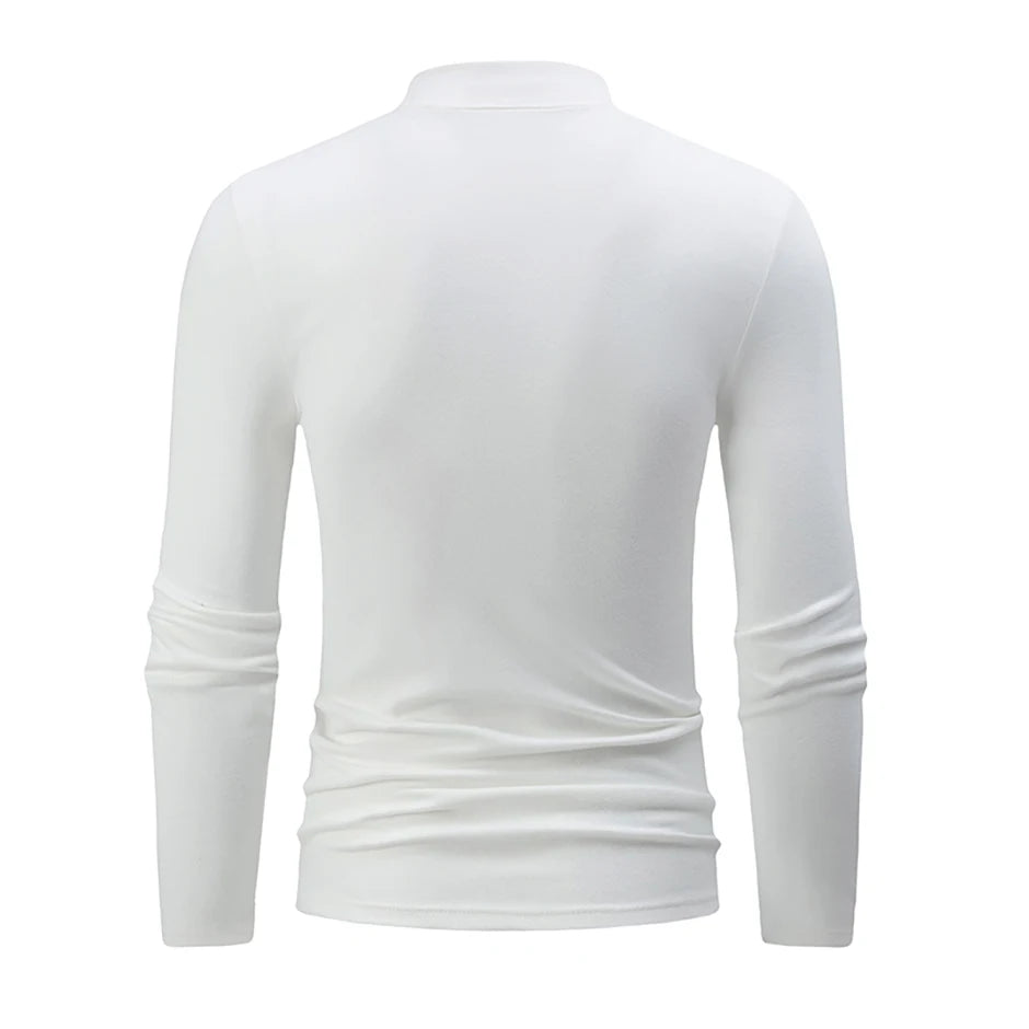 1/2piece Autumn And Winter Men's Semi High Neck Fashionable Base Long Sleeved Top Solid Color Casual Sports Fitness Warm T-shirt