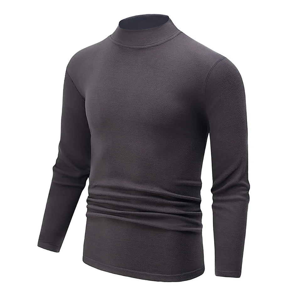 1/2piece Autumn And Winter Men's Semi High Neck Fashionable Base Long Sleeved Top Solid Color Casual Sports Fitness Warm T-shirt