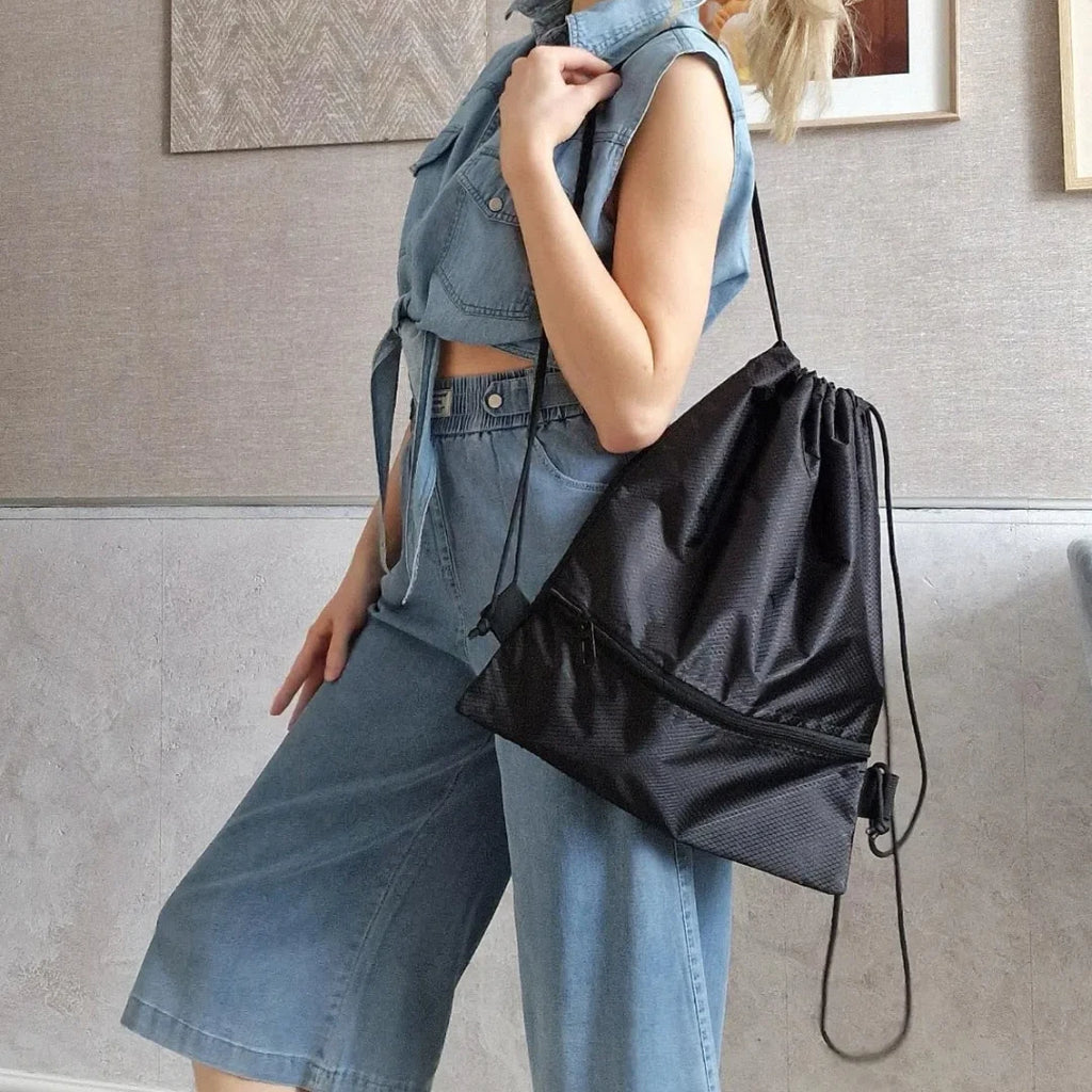 Portable Drawstring Backpack – Foldable Lightweight Bag for Travel, Gym & Outdoor