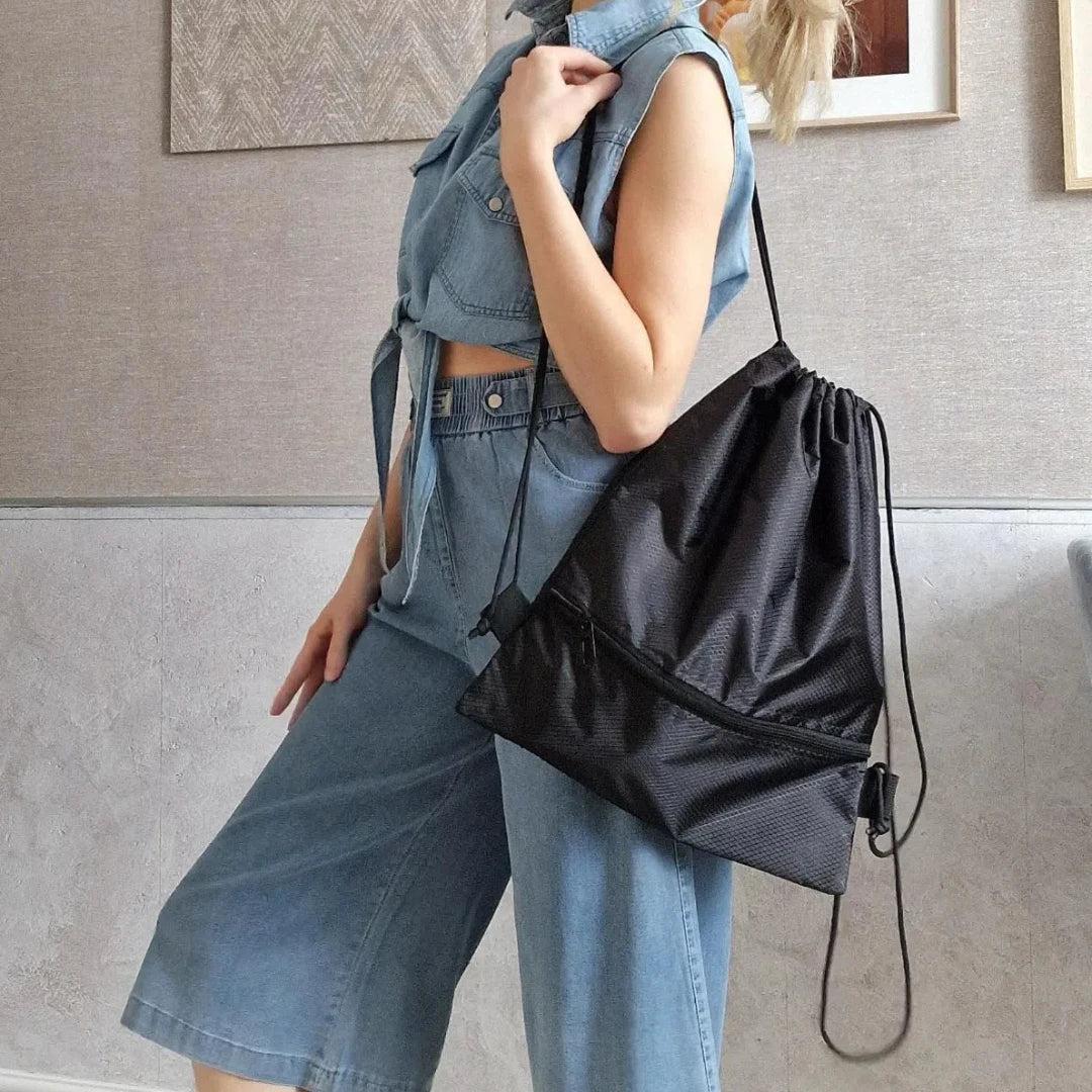 Portable Drawstring Backpack – Foldable Lightweight Bag for Travel, Gym & Outdoor