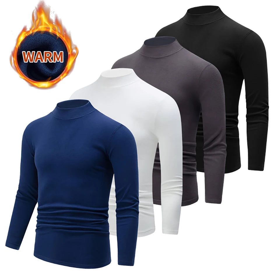 1/2piece Autumn And Winter Men's Semi High Neck Fashionable Base Long Sleeved Top Solid Color Casual Sports Fitness Warm T-shirt