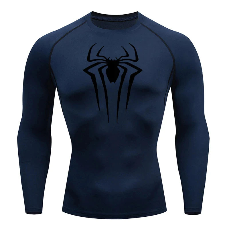 Spider Print Long Sleeve Compression Shirt for Men Fitness