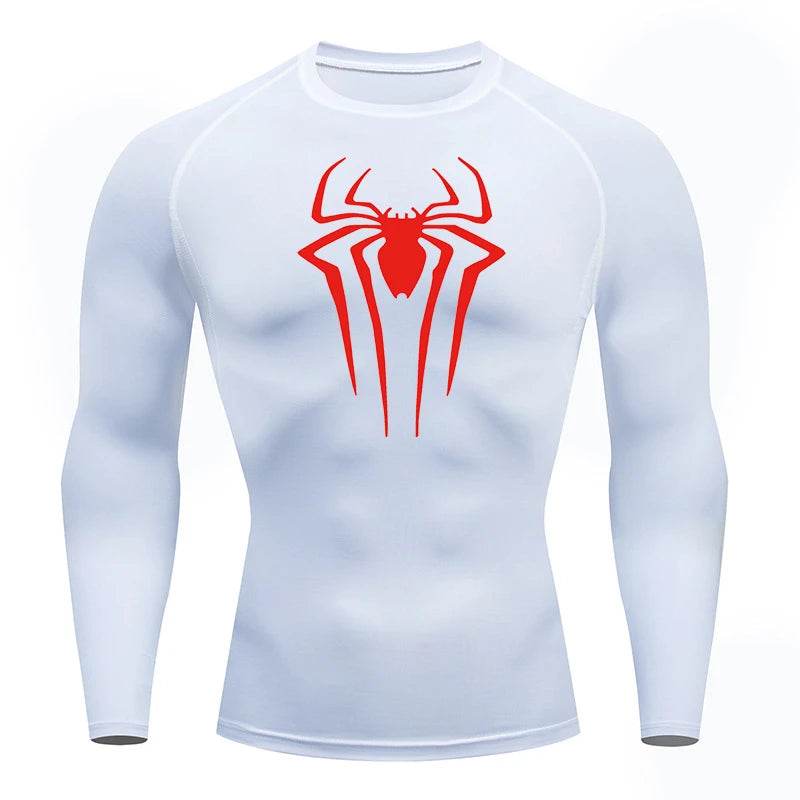 Spider Print Long Sleeve Compression Shirt for Men Fitness