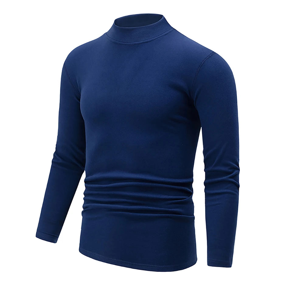 1/2piece Autumn And Winter Men's Semi High Neck Fashionable Base Long Sleeved Top Solid Color Casual Sports Fitness Warm T-shirt
