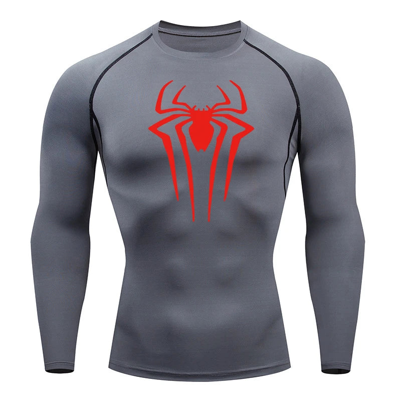 Spider Print Long Sleeve Compression Shirt for Men Fitness