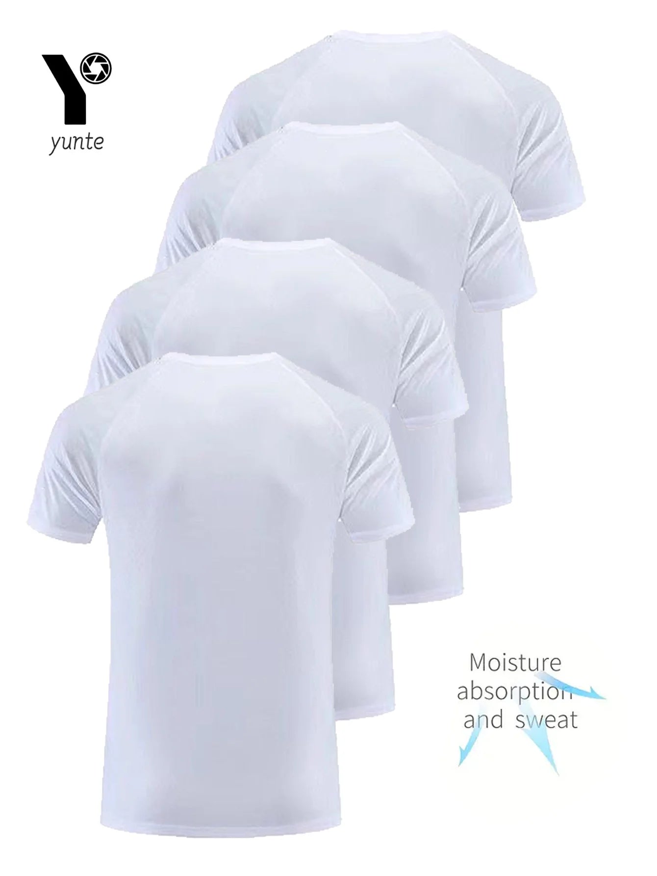 White T-Shirt 4-Pack Breathable for Fitness and Running