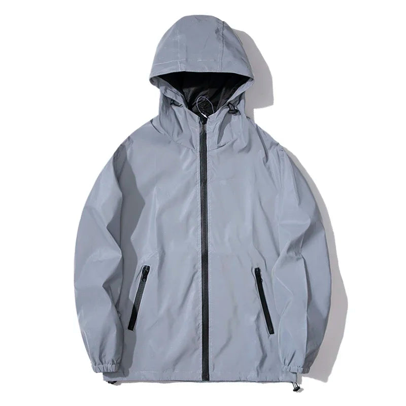 Double Fabric Windbreaker Hooded Jacket With Zipper