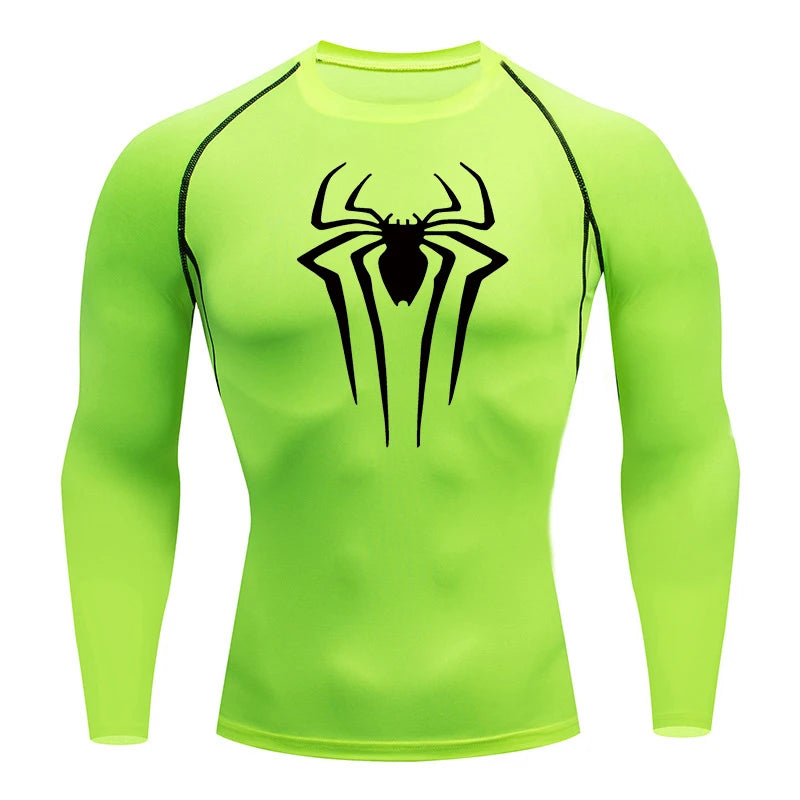 Spider Print Long Sleeve Compression Shirt for Men Fitness