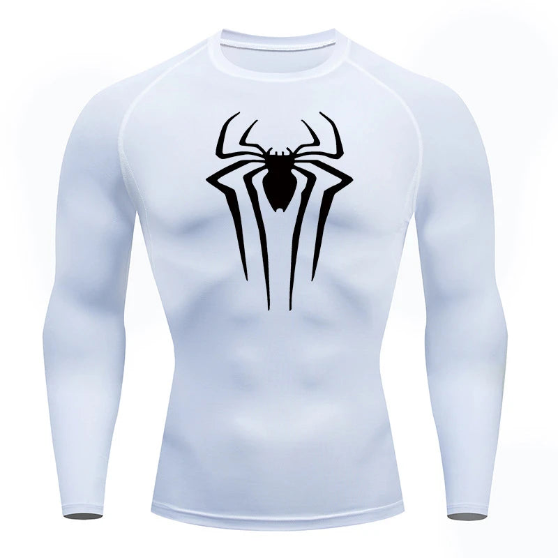 Spider Print Long Sleeve Compression Shirt for Men Fitness