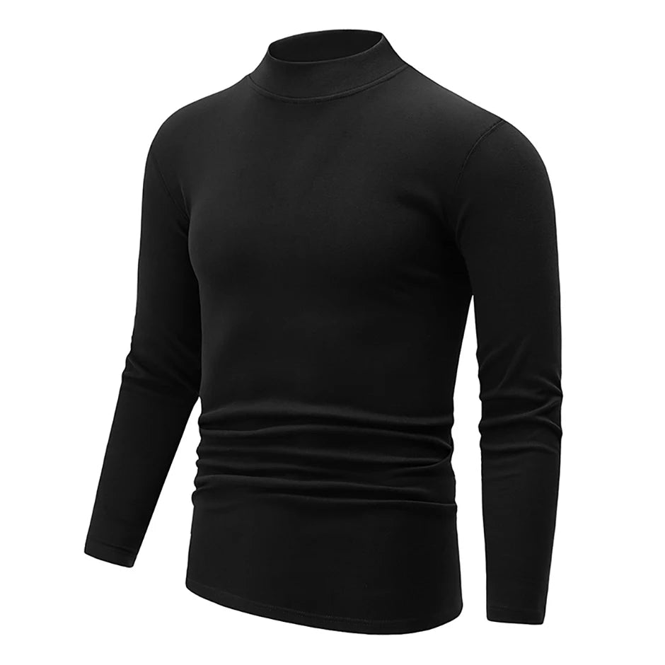 1/2piece Autumn And Winter Men's Semi High Neck Fashionable Base Long Sleeved Top Solid Color Casual Sports Fitness Warm T-shirt