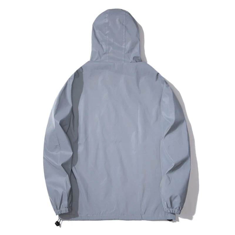 Double Fabric Windbreaker Hooded Jacket With Zipper