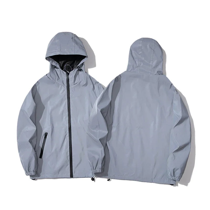 Double Fabric Windbreaker Hooded Jacket With Zipper
