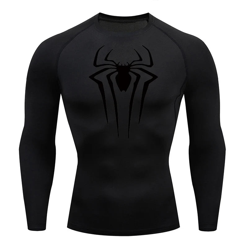 Spider Print Long Sleeve Compression Shirt for Men Fitness