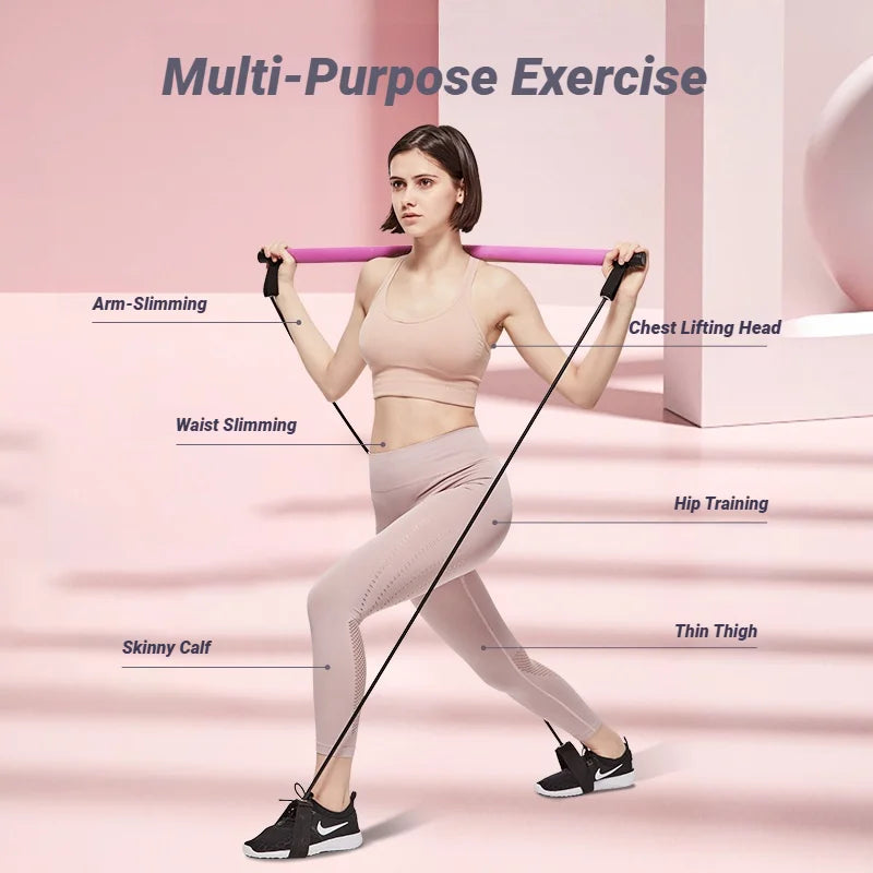 Yoga Pilates Bar Stick With Resistance Band Muscle Toning