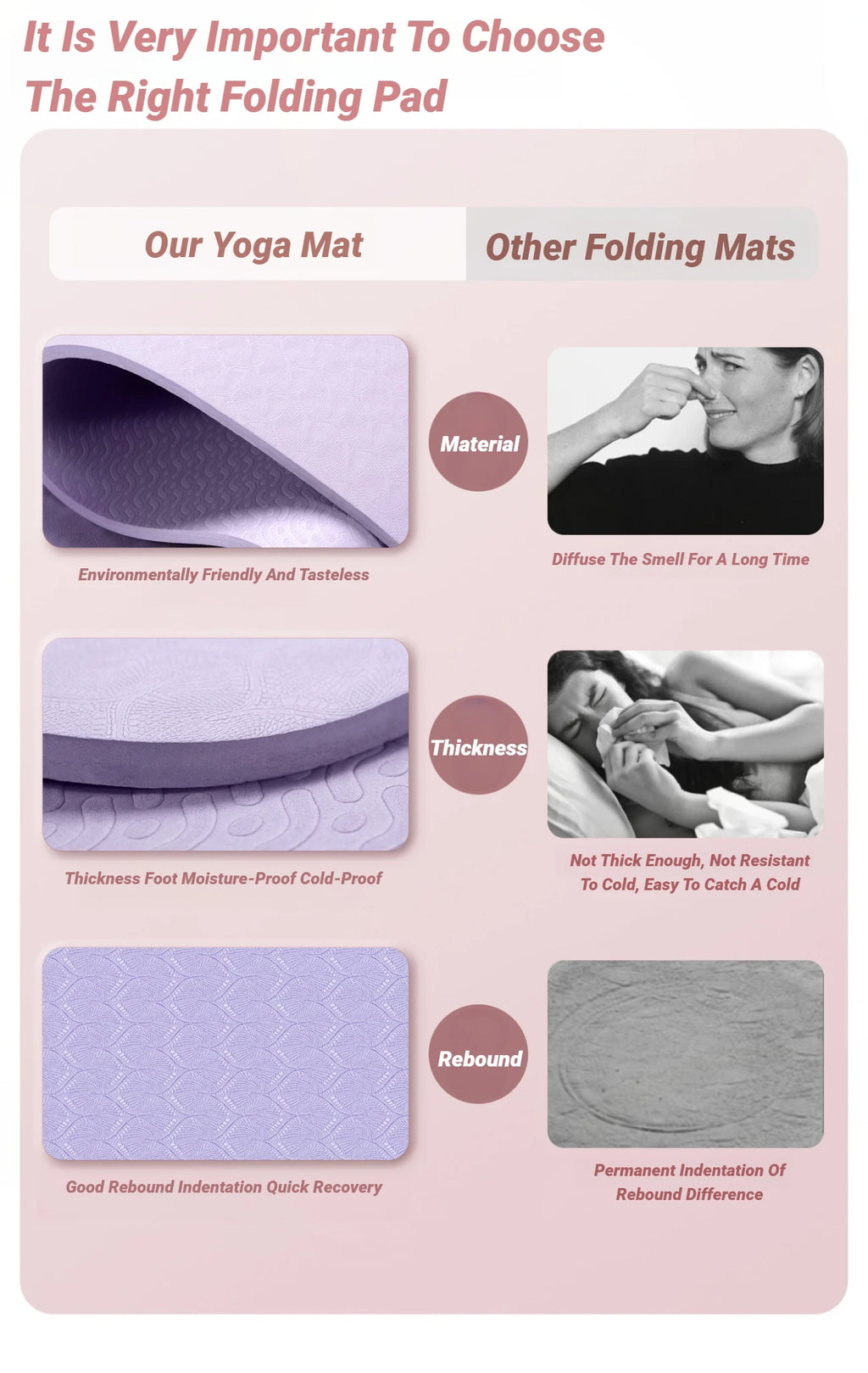 Foldable Yoga Mat Eco Friendly Folding Travel Fitness Double Sided Non-Slip For Workouts