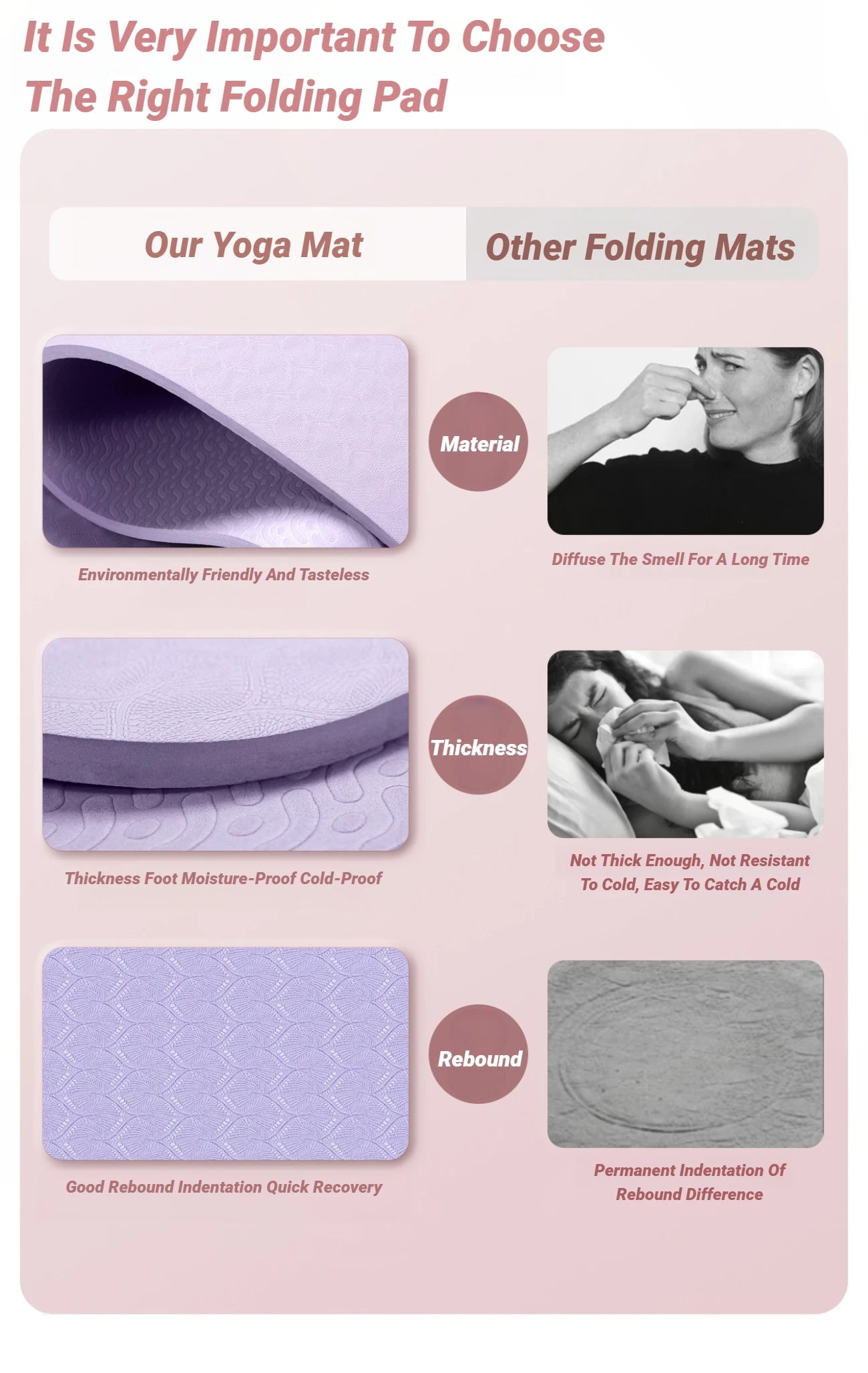 Foldable Yoga Mat Eco Friendly Folding Travel Fitness Double Sided Non-Slip For Workouts