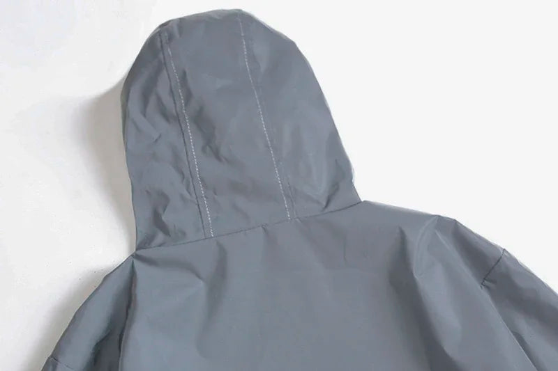 Double Fabric Windbreaker Hooded Jacket With Zipper