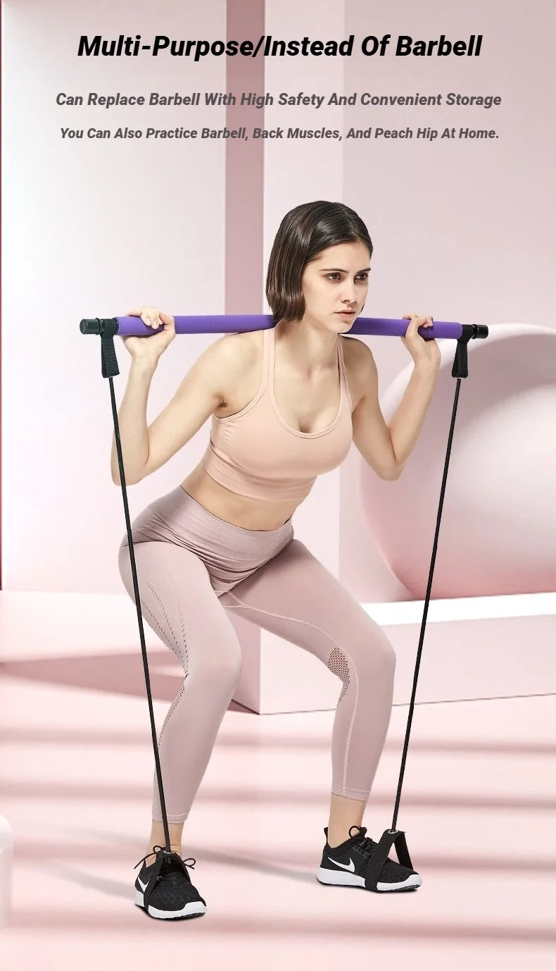 Yoga Pilates Bar Stick With Resistance Band Muscle Toning