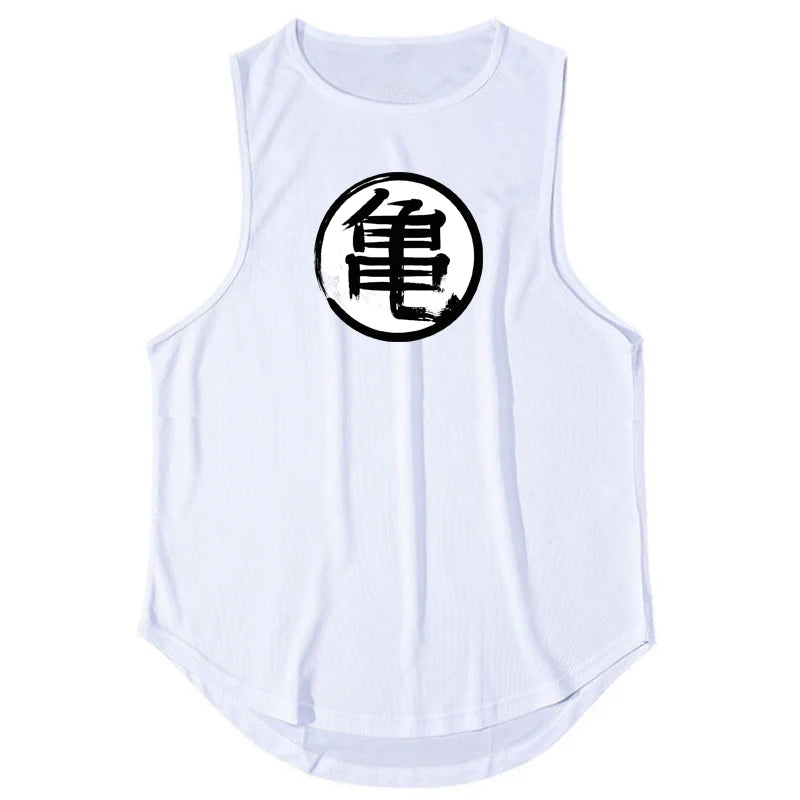 Japanese Anime Turtle Script Printed Men's Gym Clothing Fitness Tank Top